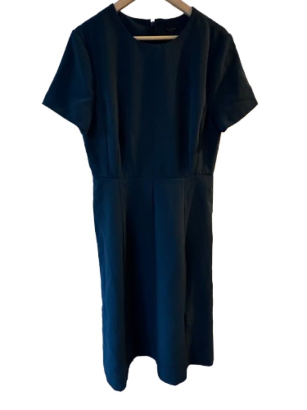 Ann Taylor Teal Sheath Dress Short Sleeve Career Office Stretch Midi Knee Length